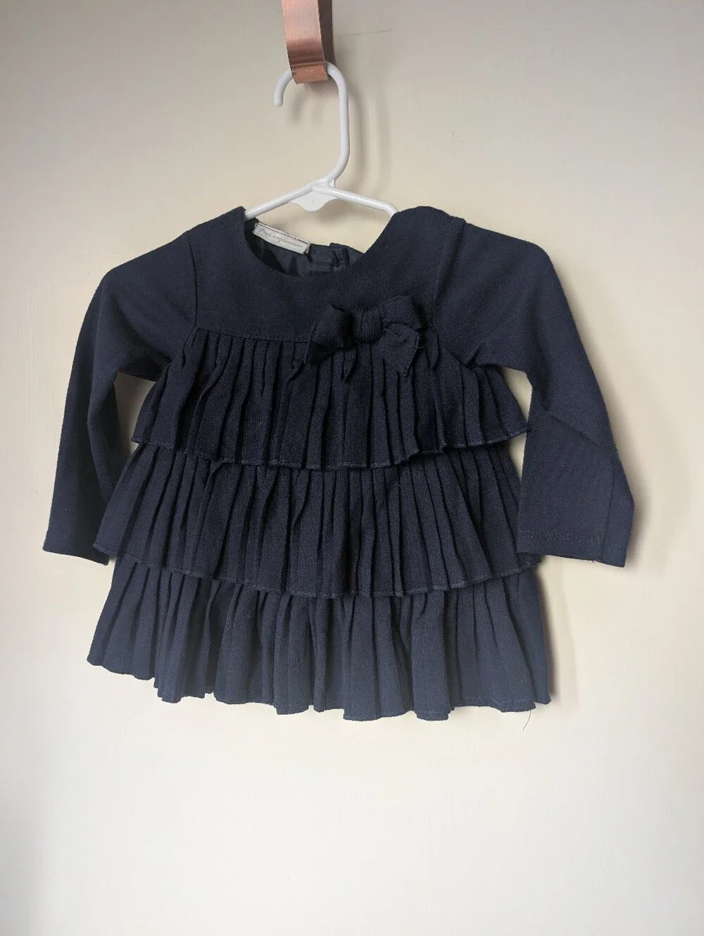 6-9 M-Navy Long-Sleeve Ruffle Dressy Top